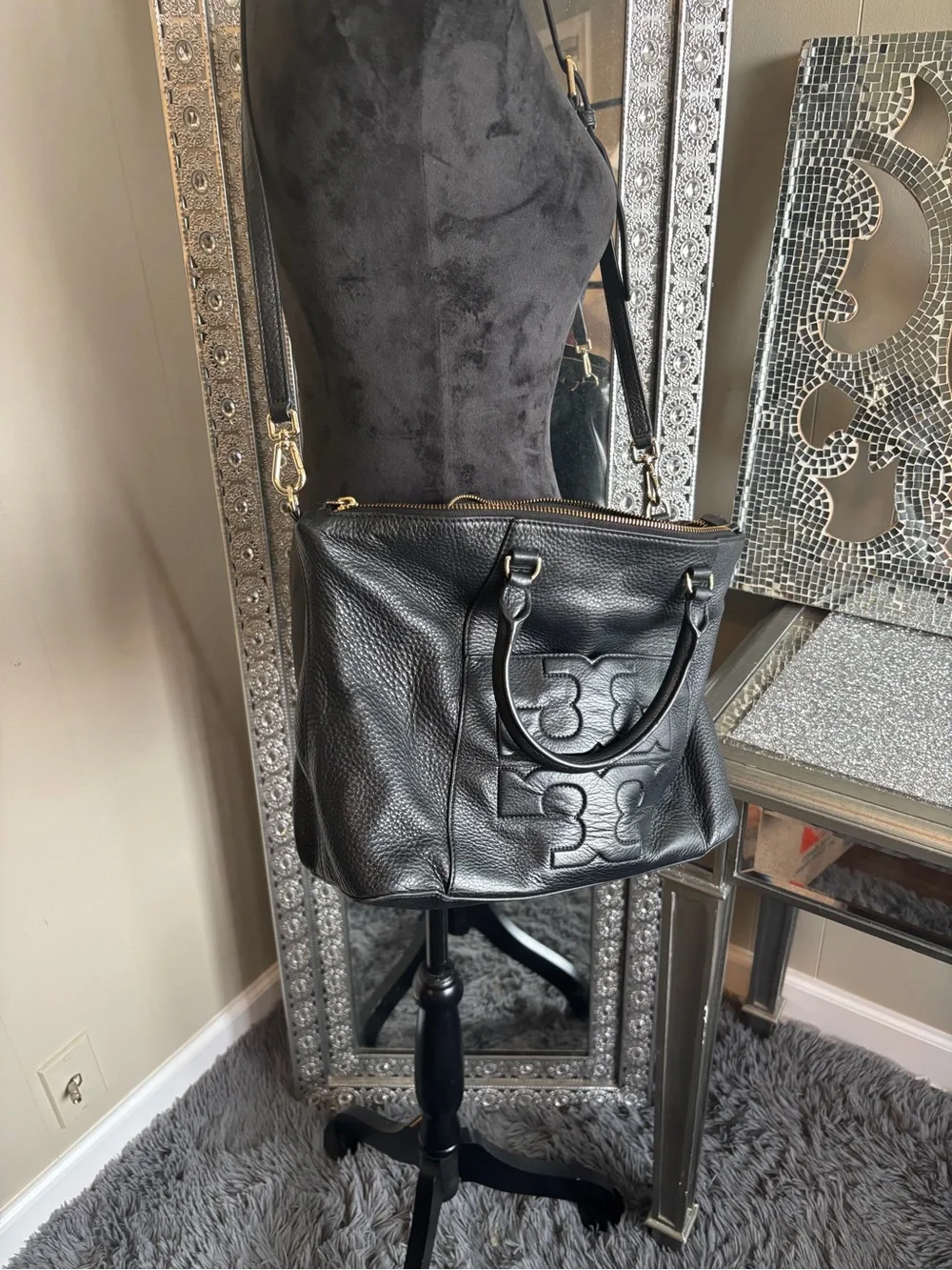 🎀Tory Burch Black Leather‎ Satchel with Detachable Strap